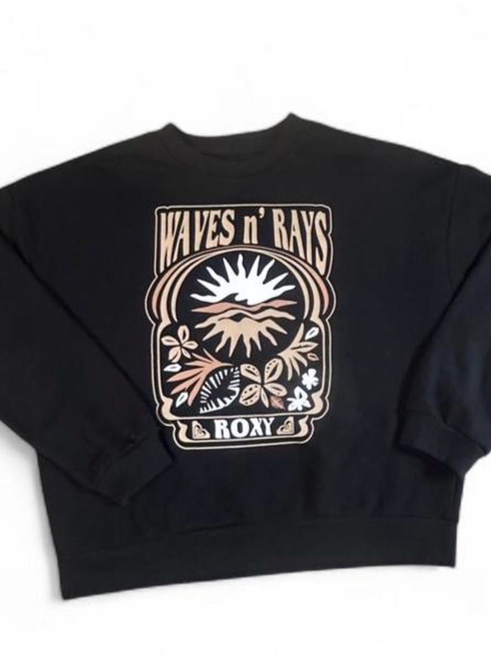 Roxy Black Crewneck Sweatshirt with Peach and Cream Graphic